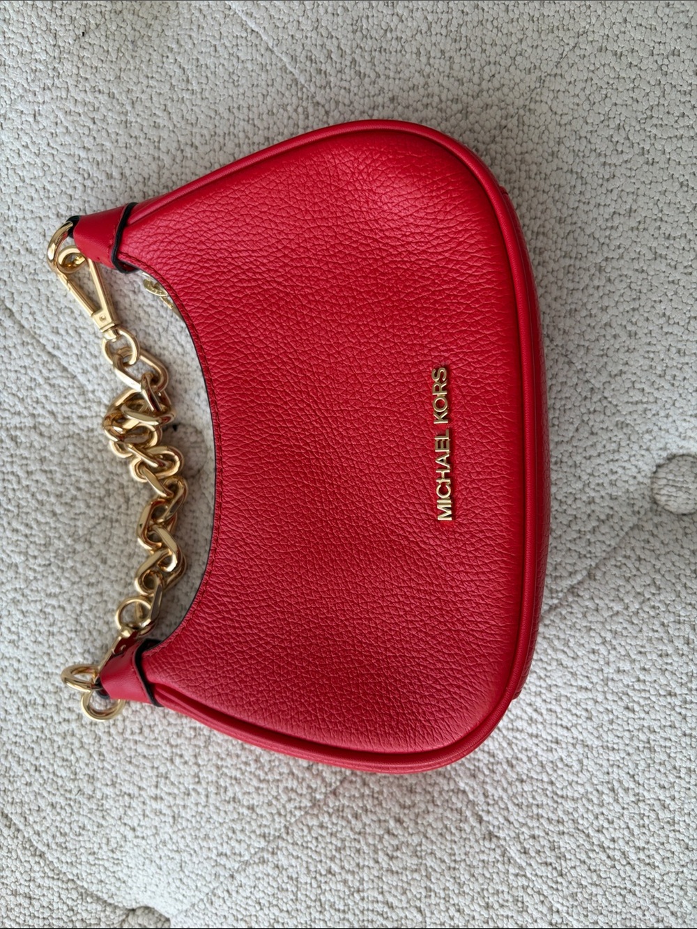 Michael Kors Red Pebbled Leather Mini Bag with Gold Chain